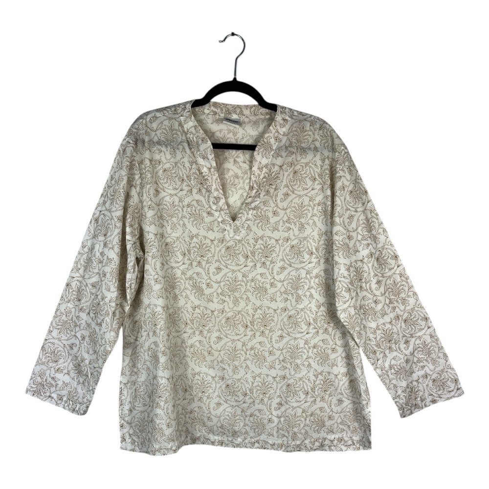 CP SHADES Sz M Vintage Tunic Top Ivory Floral Print Cotton